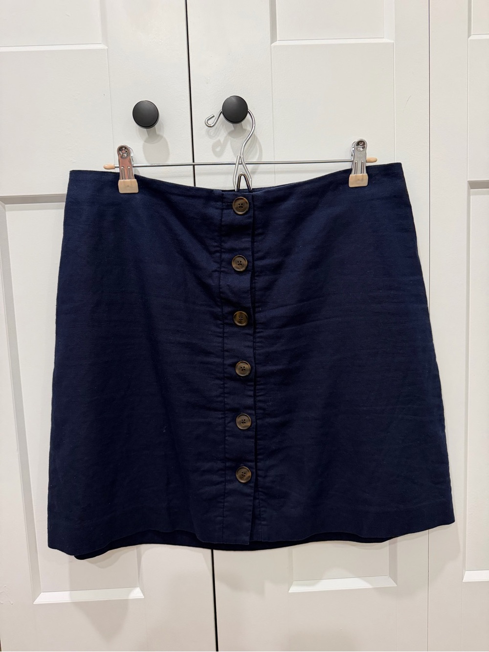 Gap Button-Front Navy Linen Blend A-Line Skirt